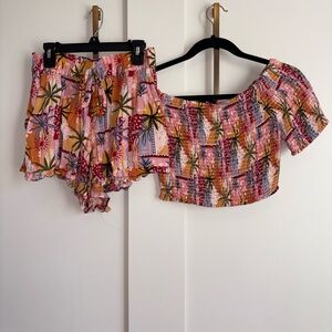 Colorful Off-Shoulder Top and Shorts Set